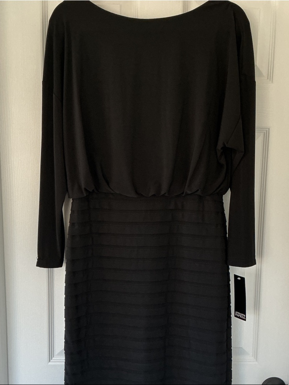 Adrianna Papell Black Long-Sleeve Blouson knee length